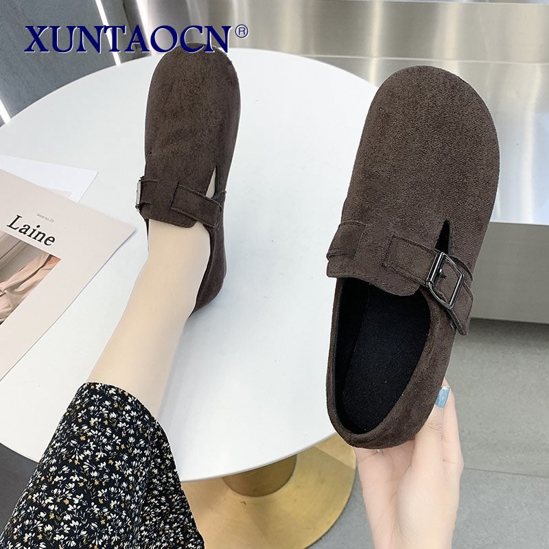 2022 New Solid Color Short Boots Buckle Strap Women Shoes Furry Plush Slip On Flat Boots Winter Warm Booties Female Snow Boot