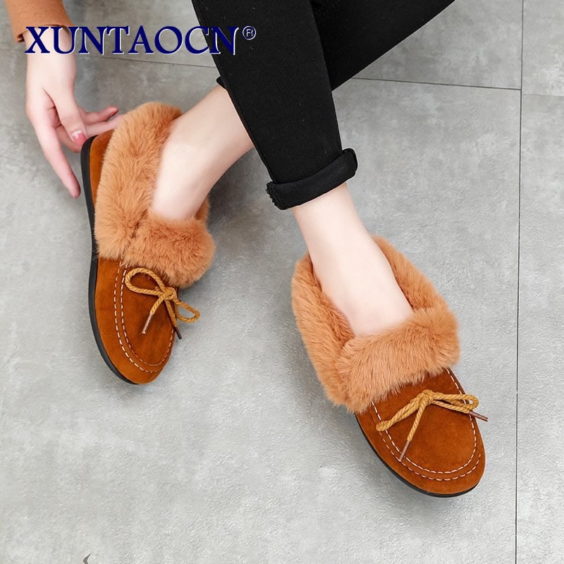 Winter Warm Brand Women Flat Sneakers Winter Plush Fur Female Loafers Faux Fur Female Casual Shoes Flats