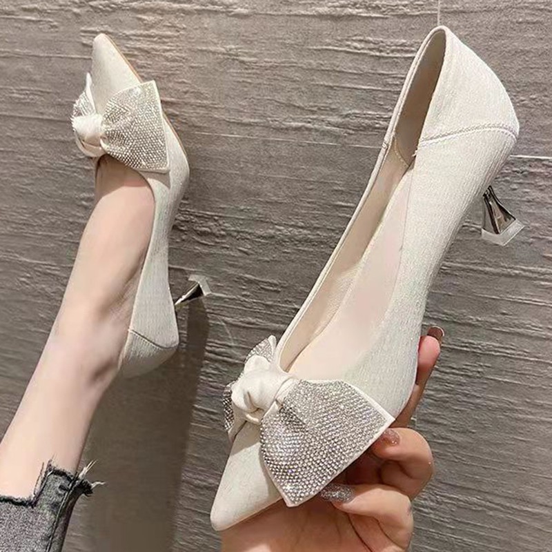 Lucifer 2022 Fashion Crystal Bowknot Pumps Women Pointed Toe High Heel Shoes Woman Stiletto Heel Party Shoes Zapatos De Mujer