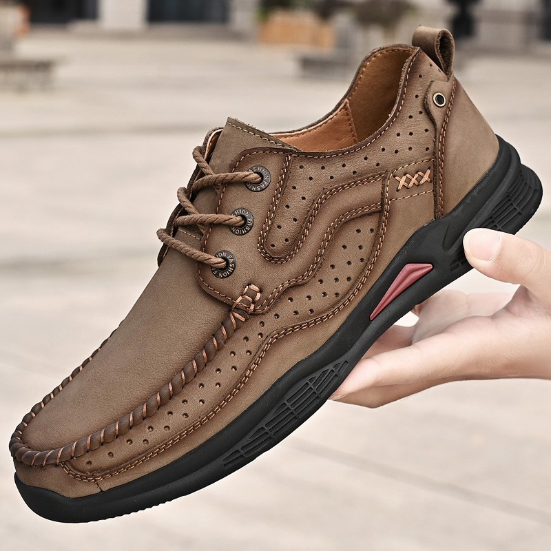 Men's shoes genuine leather luxury men's casual shoes breathable comfortable hiking shoes men's soft non-slip sports shoes