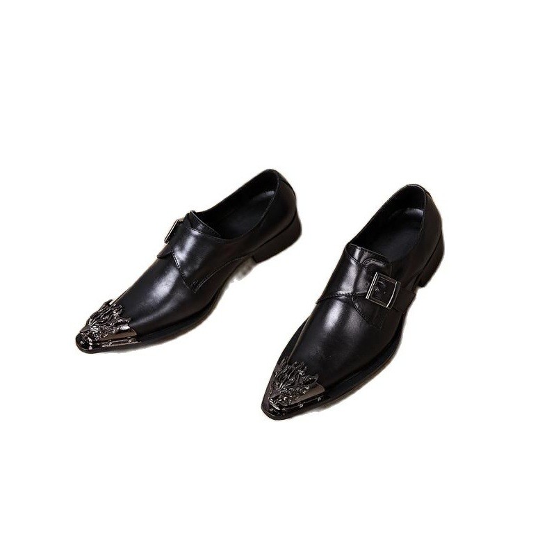 Luxury Metal Pointed Toe Genuine Leather Dress Shoes Men Fashion Buckle Business Work Shoes Brand Design Mens Shoes Size 37-46