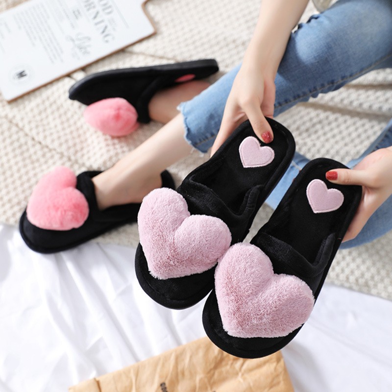 2021 Slippers Women Winter Heart Shoes Woman Slides Plush Home Slippers Ladies Indoor House Shoes Winter Warm Fur Slippers