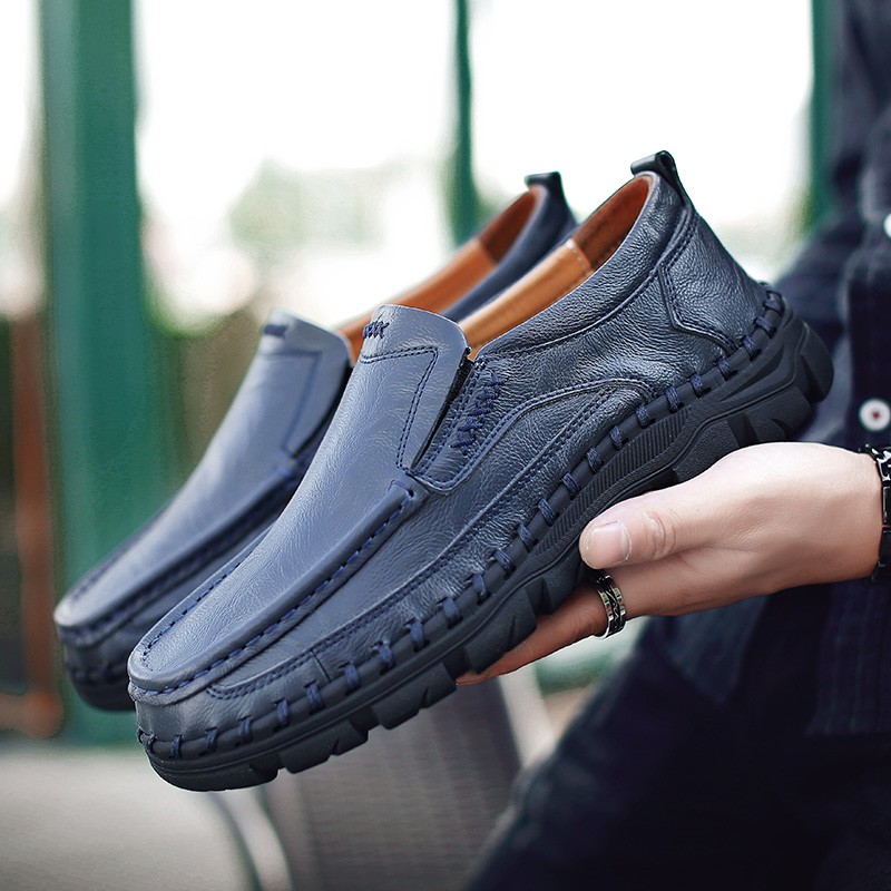 High Quality Genuine Leather Casual Shoes Brand Men Shoes Comfort Breathable Slip On Soft Driving Shoes Big Size 48