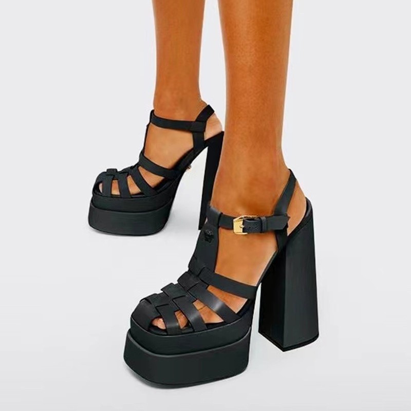 2022 high heel gladiator sandals women sexy block heel platform shoes pu summer buckle women sandals