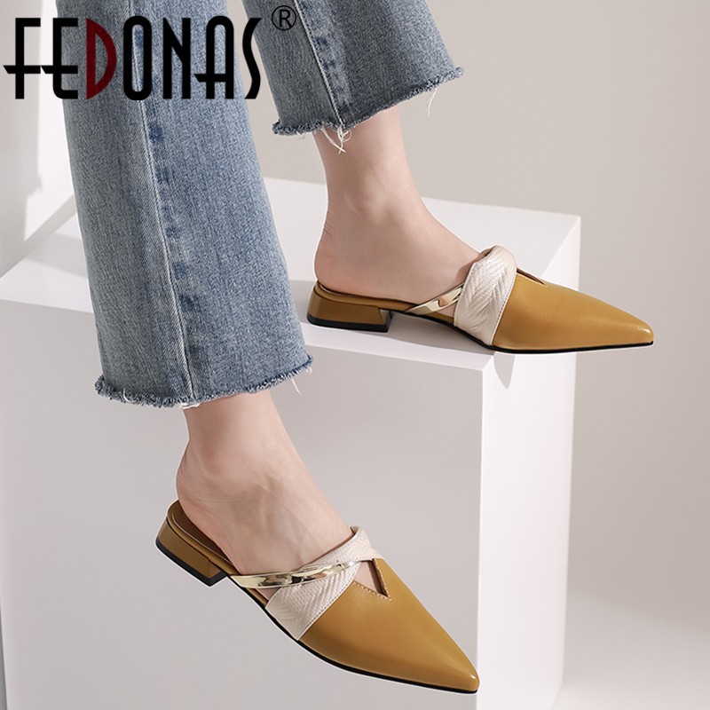 FEDONAS Women Sandals Genuine Leather Spring Summer Brand Fashion Shoes Woman Pointed Toe Office Pumps Mules Shoes