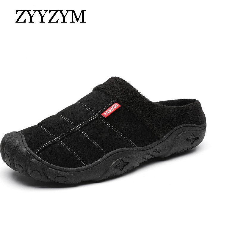 ZYYZYM-Men's Plush Slippers, Fall/Winter, Warm, Fashionable, Lightweight, Indoor, Semi-trailer, Cotton, Large 39-46 EUR