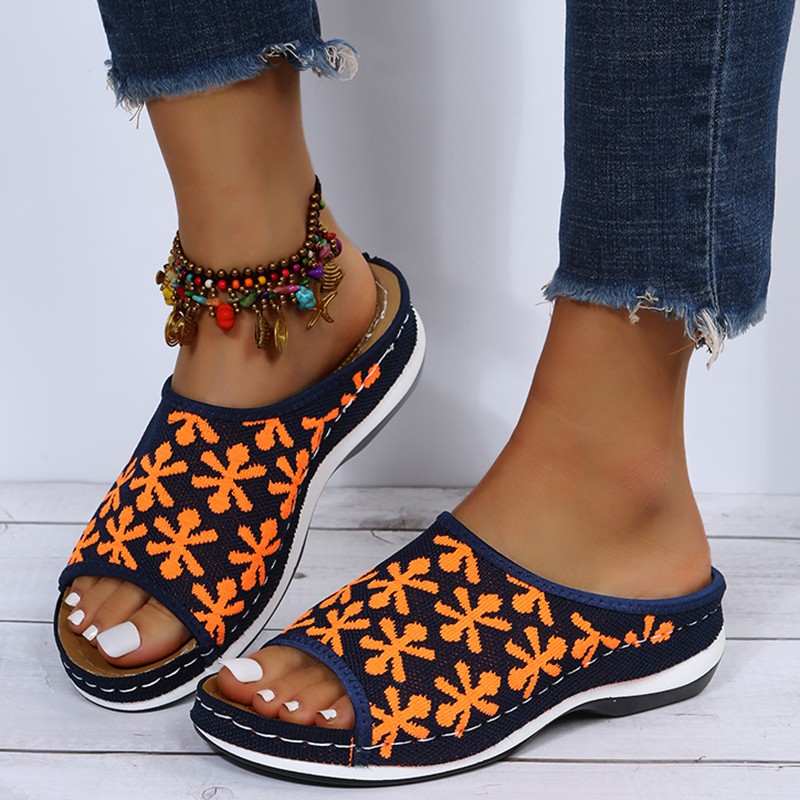 Rimocy Elastic Mesh Knitted Slippers Women 2022 Summer Fashion Embroidery Wedges Sandals Woman Non-slip Platform Casual Slides