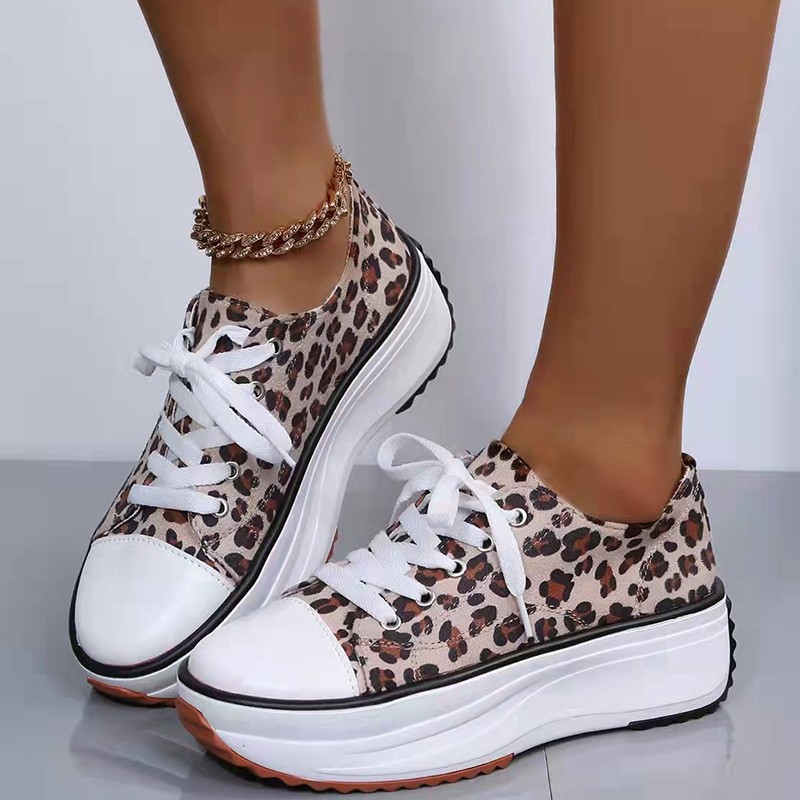 Rimocy Leopard Canvas Platform Sneakers Women Plus Size 43 Thick Sole Sports Shoes Woman 2022 Spring Autumn Lace Up Casual Shoes