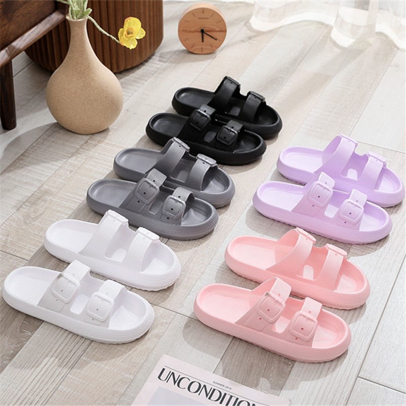 Lucifer Indoor Home Slippers Women Summer Shoes Simple EVA Soft Sole Flip Flops Woman Fashion Double Buckle Flat Sandals Mujer