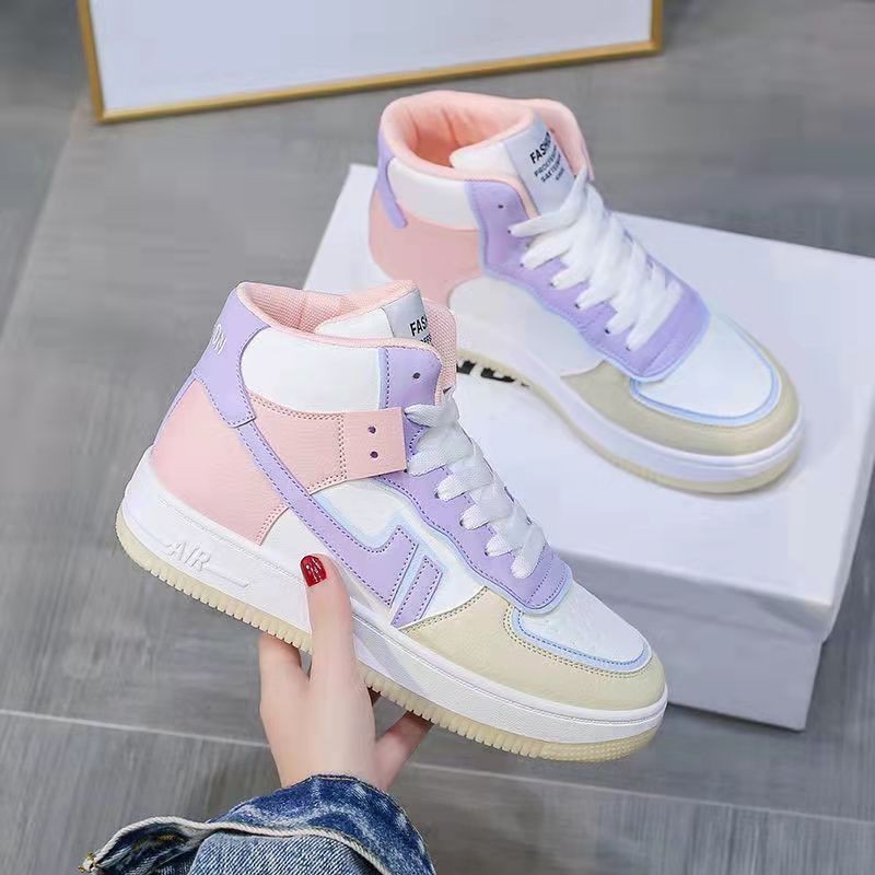 2022 Fashion Women Breathable Sneakers Ladies High Top Mixed Color Flats Vulcanized Shoes Female Chunky Casual Walking Shoes