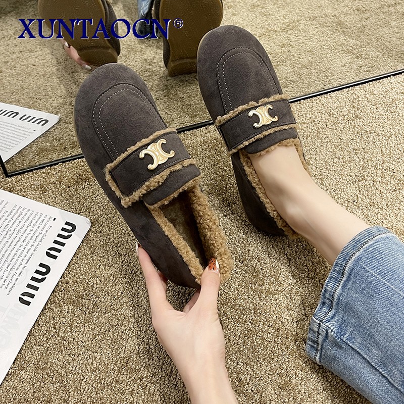 Women Shoes Winter New Women's Flat Boots Ladies Plus Velvet Warm Loafers Solid Color Casual Shoes Female Fashion Snow Boots