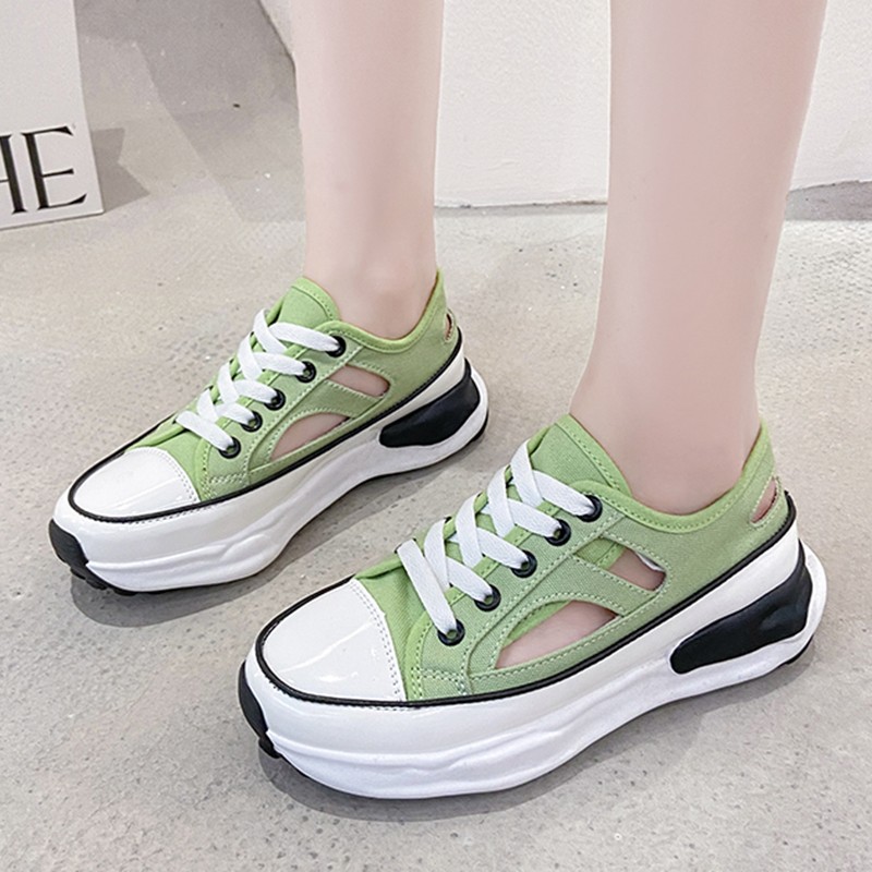 Lucifer Hollow Out Canvas Sneakers Women 2021 Fashion Lace Up Thick Bottom Vulcanize Shoes Woman Non-slip Platform Sandals Lady