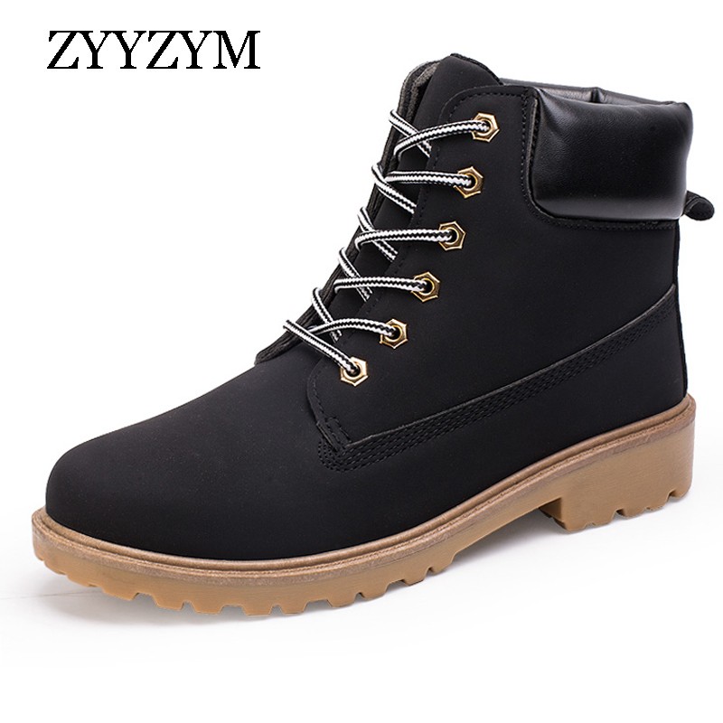 ZYYZYM Boots Men Boots Autumn Winter PU Leather Unisex Style Plush Keep Warm Men Outdoor Motorcycle Boots Shoes Men