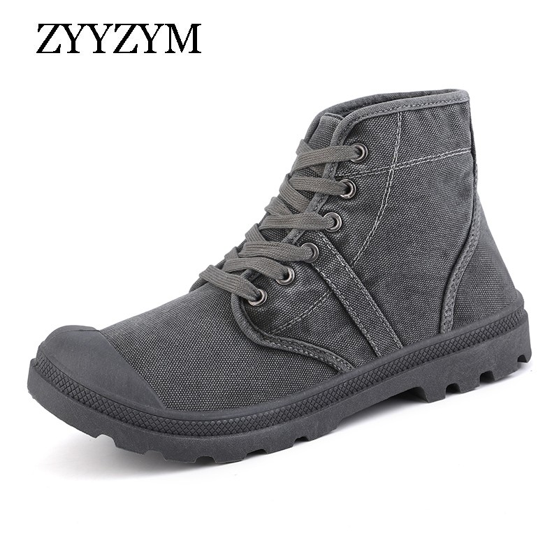 ZYYZYM-Men High Canvas Shoes Denim Lace-up Shoes Retro Fashion Spring Autumn