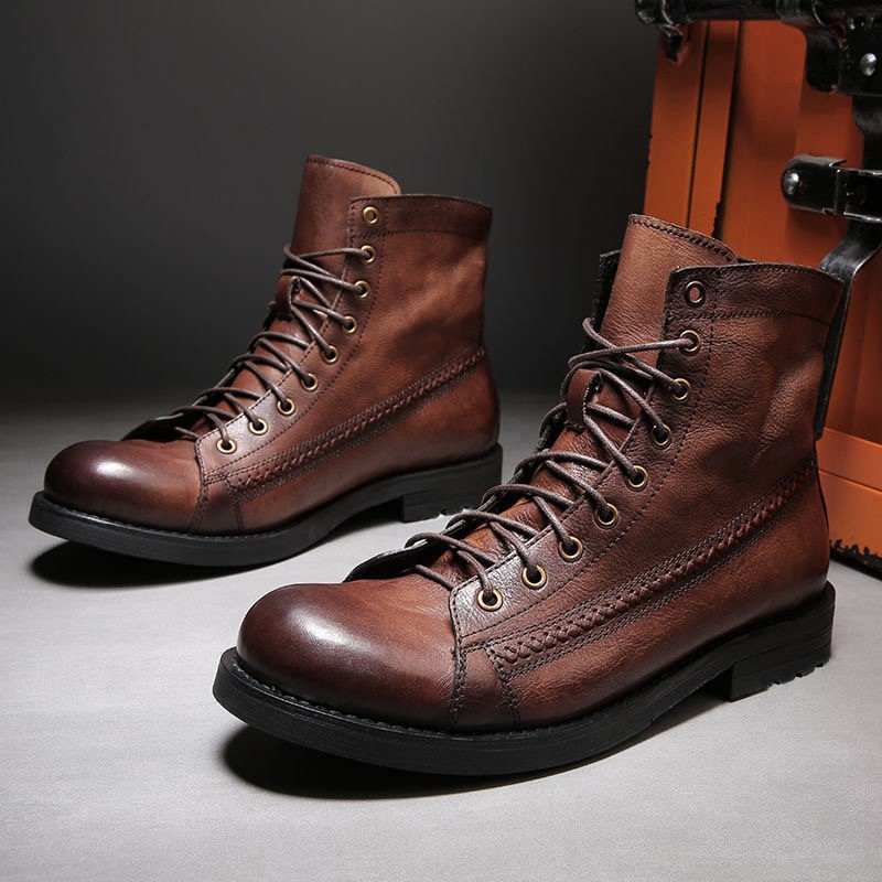 Men Boots Retro Style Ankle Boots PU Lace-up High Quality Casual Shoes Mens Shoes Wear-resistant Shoes For Men Motorcycle Boots