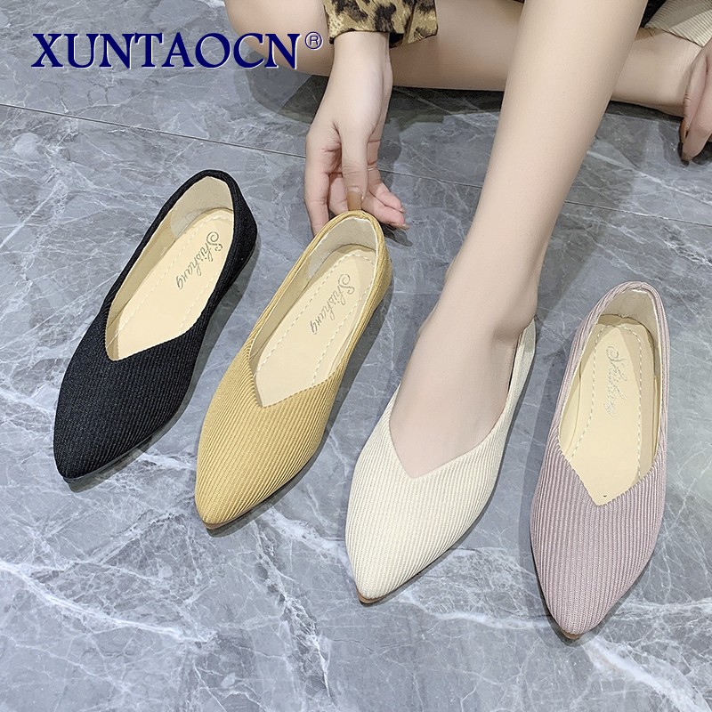 2022 Women's Shoes Autumn Single Shoes Fashion Knitted Pointed Shoes Flat Bottom Comfortable Plus Size 43