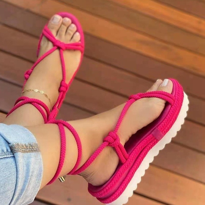 2022 Women Gladiator Flat Ankle Wrap Sandals Ladies Wedge Female Fashion Lace-up Shoes Women's Shoes Sandals Plus Size 43