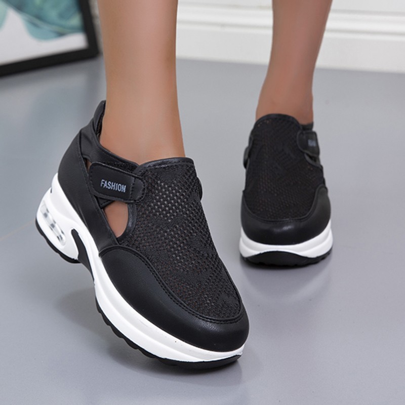 Lucifer Breathable Mesh Air Cushion Sneakers Women Hollow Out Platform Vulcanized Shoes Casual Woman Comfortable Wedges Female Shoes