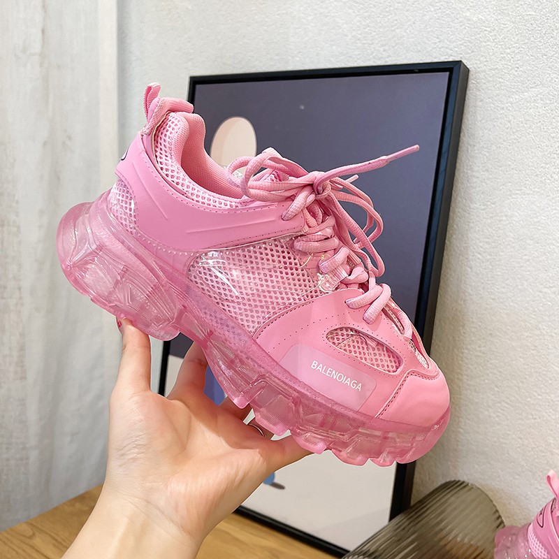 2022 New Fashion Thick Sole Women Sneakers Transparent Jelly Sneakers Chunky Air Mesh Sneakers Lace Up Shoes