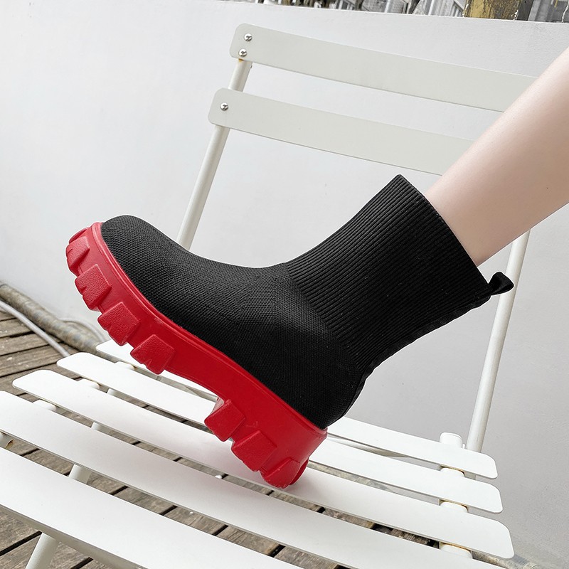 2021 autumn winter new women platform booties thick-soled shoes casual large size net red knitted short boots women botas de mujer