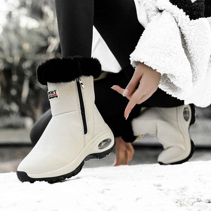 platform short boots winter women 2021 plush genuine leather snow boots plus velvet warm cotton shoes flat non-slip ankle boots