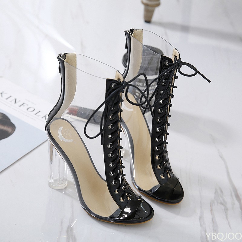 2022 Fashion Sexy Sandals Women PU Gladiator Transparent Square High Heel Women Shoes Shallow Dress Office Size 35-40