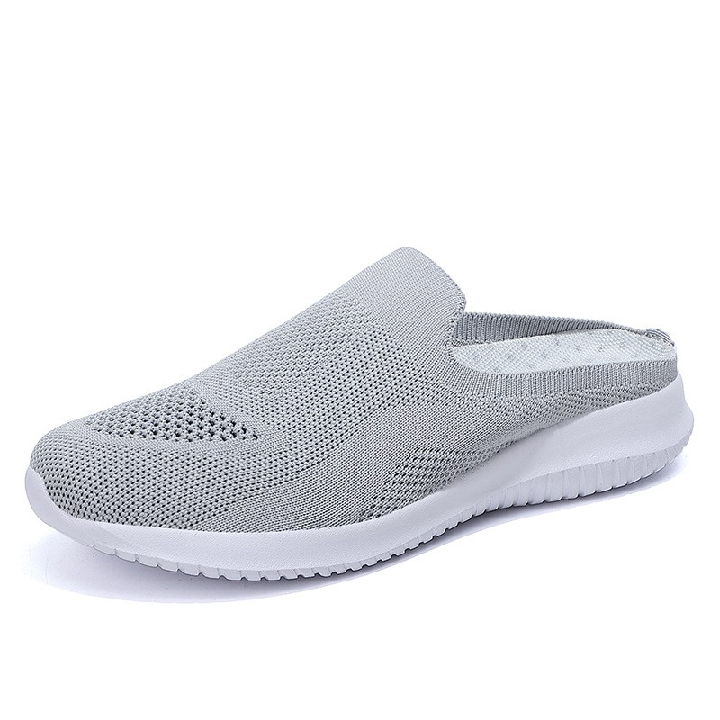 2022 summer round toe women's shoes flying woven mesh slip on casual shoes low shallow mouth slippers women