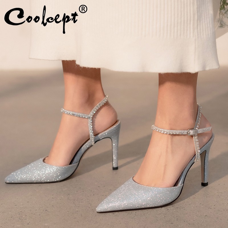 Cool Sept Women's Sandals Size 34-41 Genuine Leather Buckle Strap Sexy Thin High Heel Summer Sandals Women Crystal Party Shoes