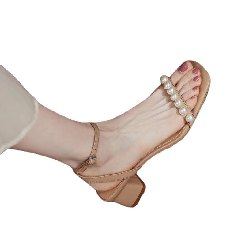 2022 summer new women sandals fashion platform high heel sandals roman pearl sandals women party shoes square heel sandals