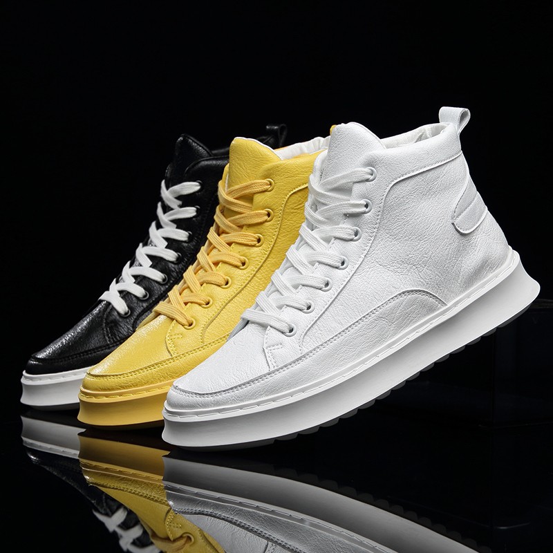 Men High Quality Soft Leather Shoes Lightweight High Top Fashion Sneakers