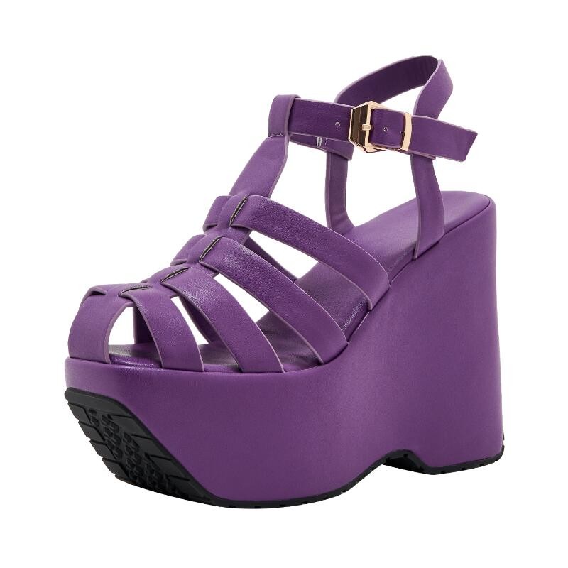 2022 New Summer Hollow Roman Sandals Ladies Thick Bottom Platform Wedge Heel Women's Shoes Black White Purple Orange Big Size 43