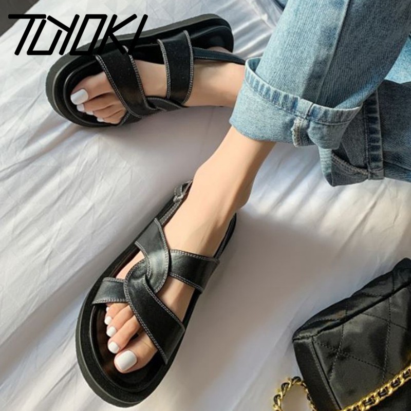 Tuyoki 2022 New Fashion Real Leather Women Sandals Summer Flats Ladies Casual Daily Home Shoes Size 34-39