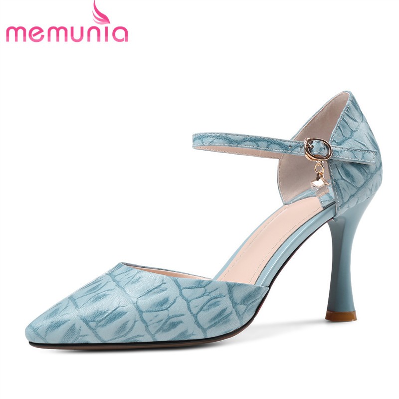 MEMUNIA 2022 Size 34-43 New Sexy Genuine Leather Sandals Woman Solid High Heels Summer Shoes Ladies Shoes