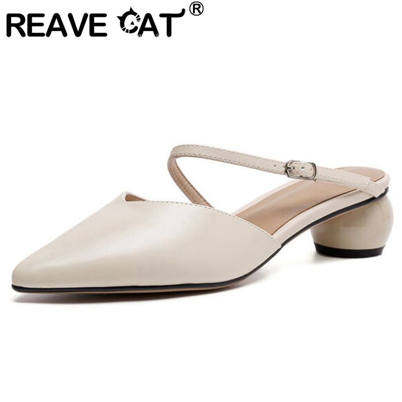 REAVE cat genuine leather women sandals pointed toe strange heel shallow buckle strap elegant size 34-40 red white summer S3660