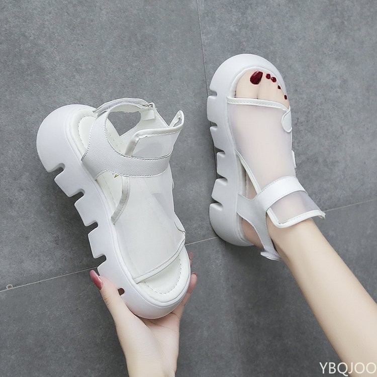 Women sandals 2022 summer new fashion thick bottom breathable Eugene yarn mesh magic splice Roman sandals