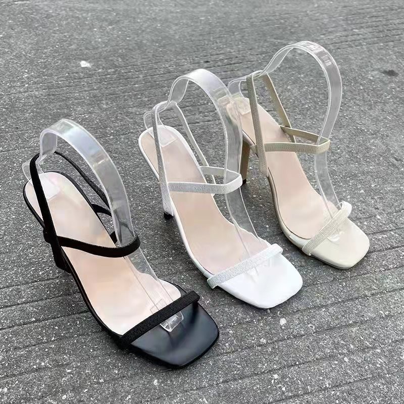 2022 spring new sexy high heels square toe large size slip on women sandals open toe shoes women sandals