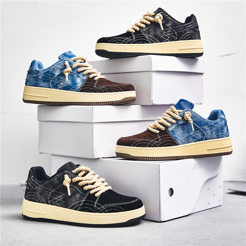 Spring Autumn Men Canvas Shoes Denim Vintage Patchwork Men Skateboard Casual Sneakers Lace Up Formal Shoes Student Men's Shoes