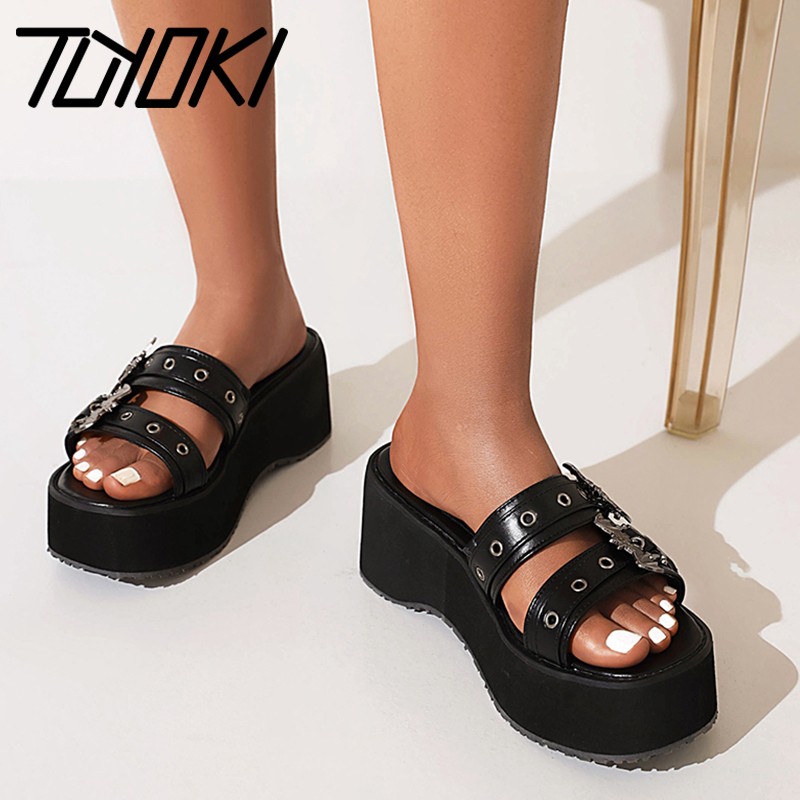 Tuyoki Plus Size 33-46 Women Sandals Fashion Platform High Heels Summer Shoes Woman Slippers Party Buckle Lady Daily Footwear