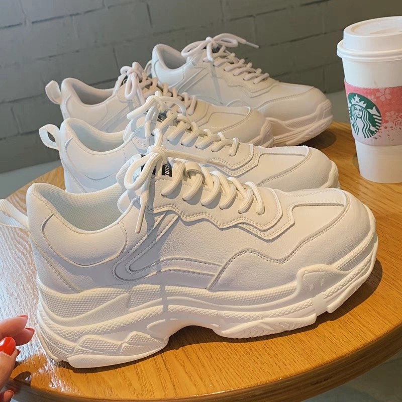 New White Women's Shoes Chunky Sneakers For Women Lace-up White Vulcanize Shoes Fashion Casual Outdoor Platform Sneakers