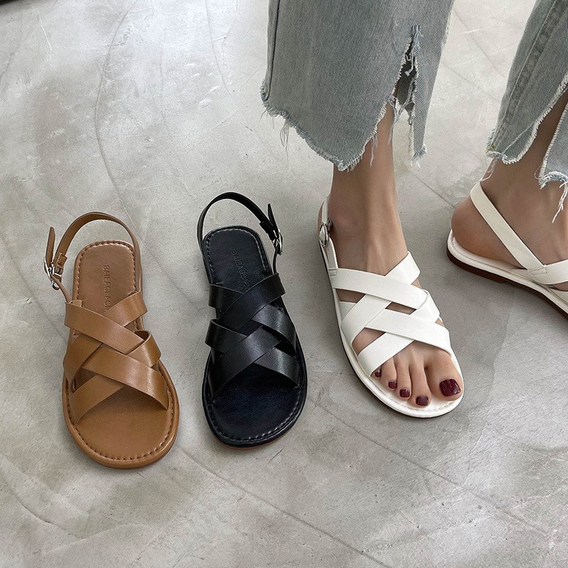 2021 summer flat sandals women retro cross braided buckle beach roman shoes sandals women open toe sandals women sandals