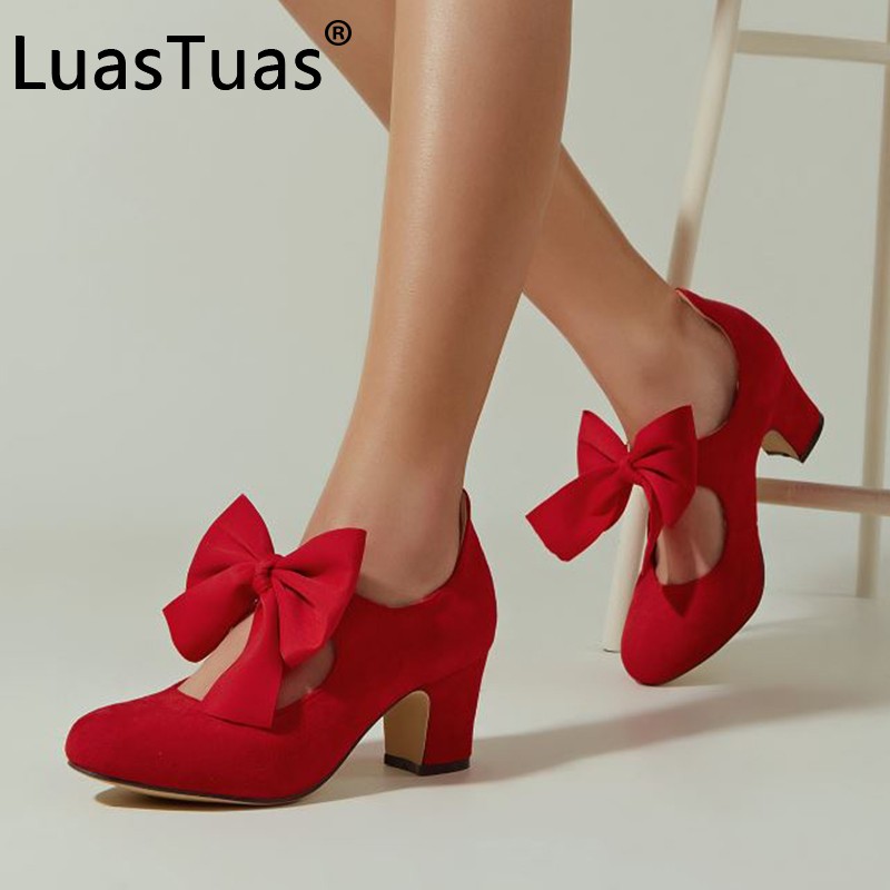 LuasTuas Size 36-42 Women Pumps 2022 New Fashion Sweet Bow High Heel Shoes Woman Party Wedding Lady Office Daily Shoes