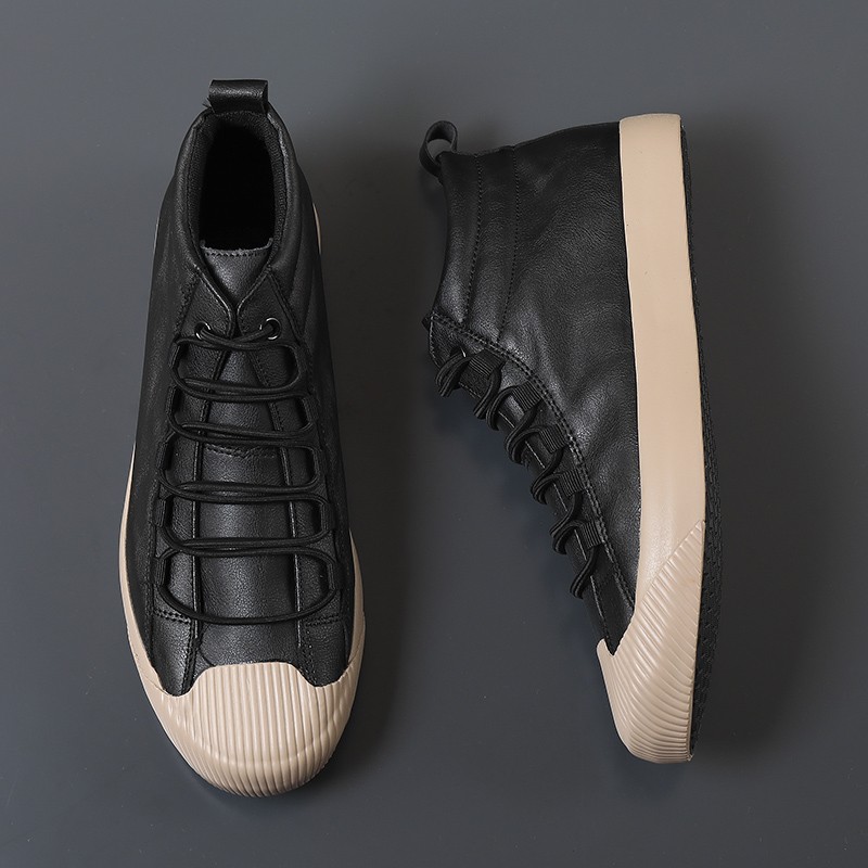 Men's vulcanized PU leather shoes, new Korean version, simple and fashionable, with lace, high quality, casual, 2020