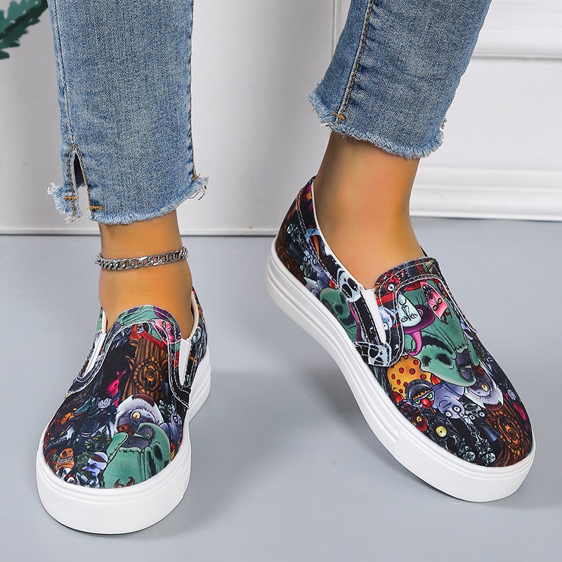 Women's Sneakers Print Fashion Loafers 2022 New Flat Light Walking Shoes Color 43 Size All-match Vulcanized Shoes Zapatos De Mujer