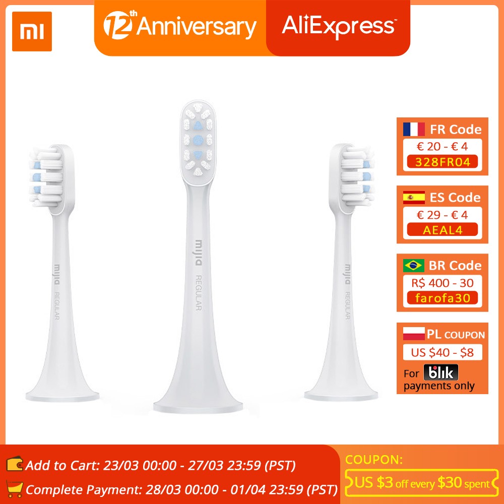 Original Xiaomi Mijia Electric Toothbrush Head 3pcs for T300/T500 Smart Sonic Toothbrush Sonic Clean 3D Brush Head Collects