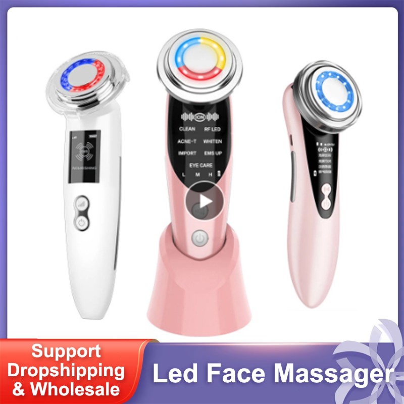 EMS Facial Massager LED Light Therapy Sonic Vibration Wrinkle Removal Skin Tightening Hot Cool Therapy Skin Care Beauty Device