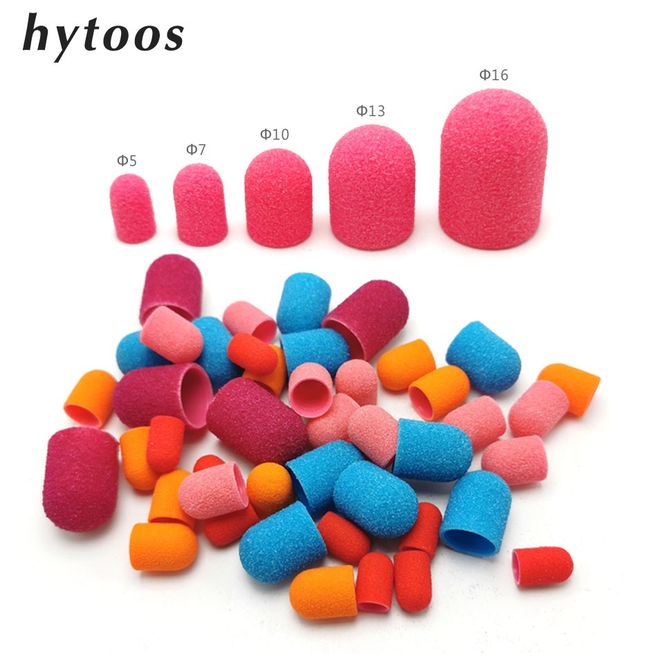 50pcs Plastic Sanding Caps Nail Drill Accessories Pedicure Care Polishing Sand Block Foot Cuticle Removal Tool With Rubber Grip