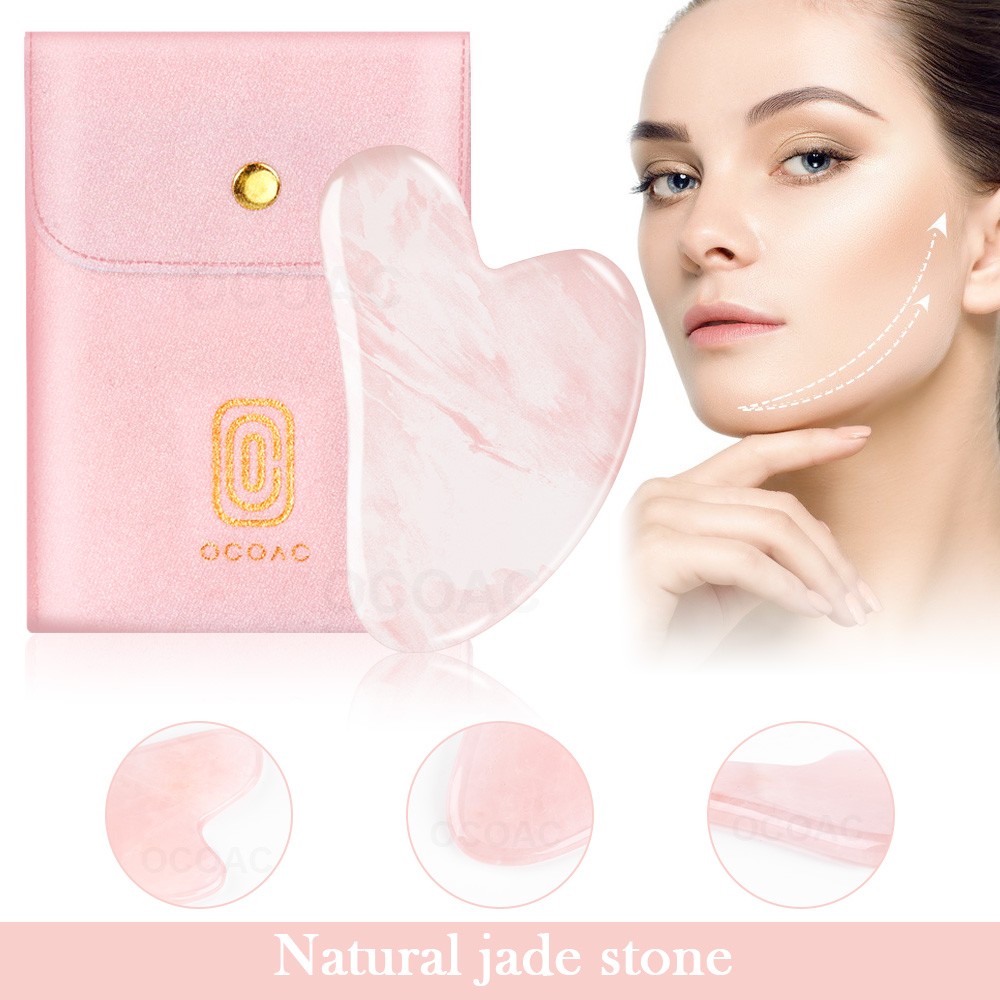 Gua Sha Facial Massager Skin Care Pink Quartz Gouache Scraper With Bag Slimming Beauty Spa Massage Natural Stone Jade