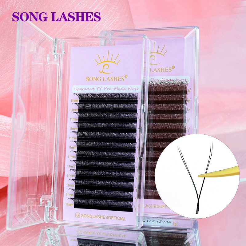 Song Lashes New Premade Fans YY Shape Black Brown Eyelash Extension Tips C/D Curl Fans High Quality