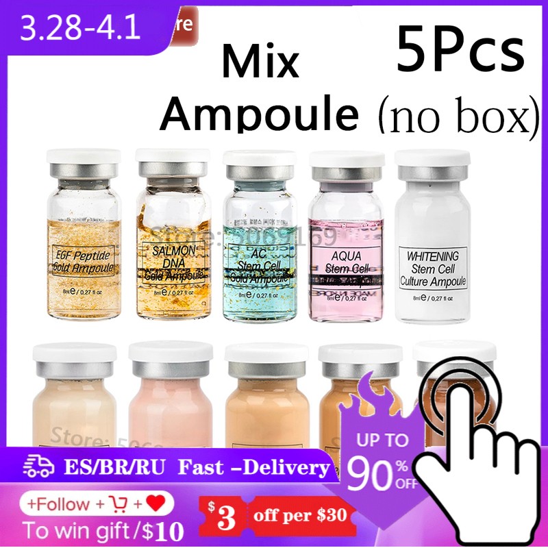 5pcs 8ml Gold Ampoule Serum Glow BB Cream Starter Kit Dermawhite mix serum add niacinide foundation for whitening brightening