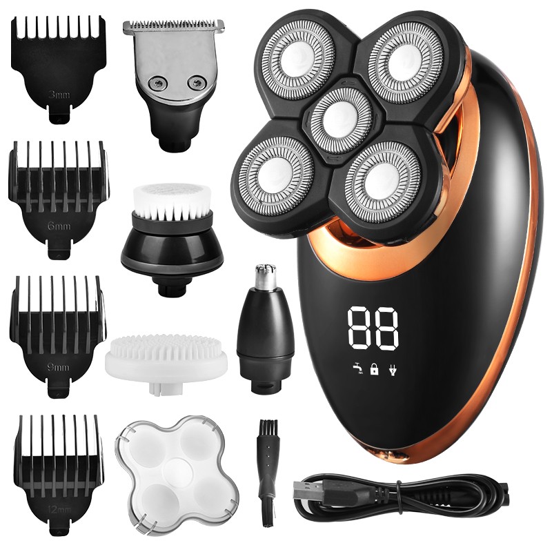 IPX7 Waterproof Electric Shaver Razor for Men Beard Hair Trimmer Rechargeable Bald Head Shaver LCD Display Grooming Kit